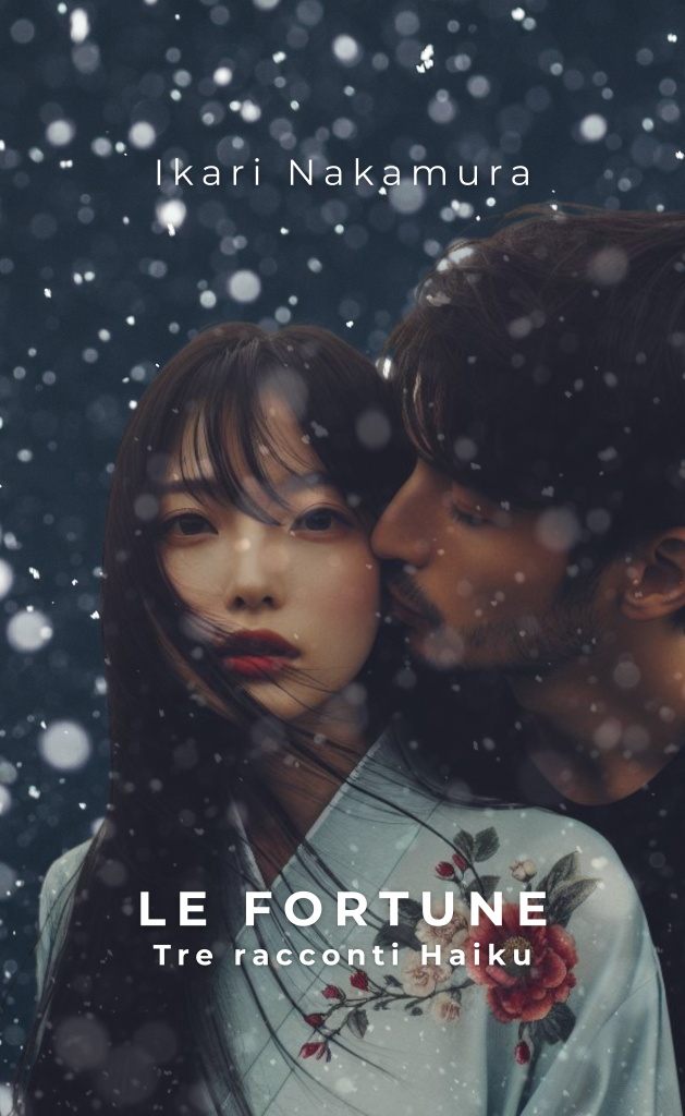 Copertina del libro 'Le Fortune' di Ikari Nakamura, raffigurante una coppia che si bacia in un ambiente innevato, con elementi floreali sul vestito della protagonista.